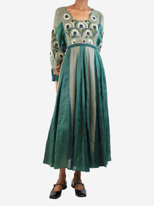 Vita Kin Green linen embroidered maxi dress - size XS