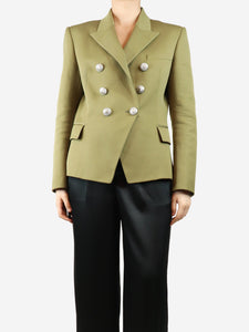 Balmain Khaki green double-breasted jacket - size UK 16