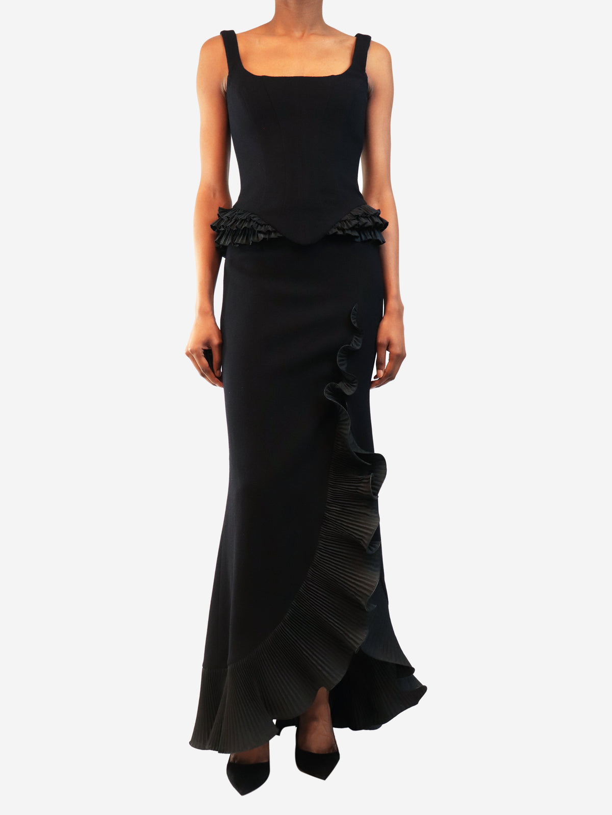 Black bustier top and skirt two piece set - size UK 6