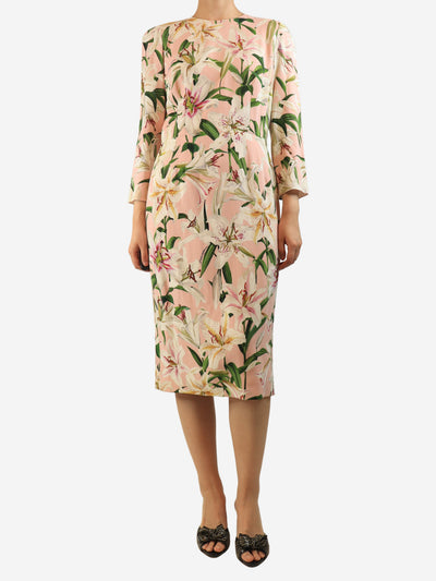 Pink floral printed midi dress - size UK 14 Dresses Dolce & Gabbana 