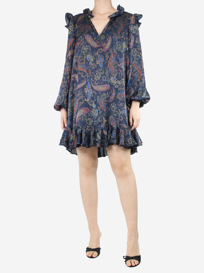 Dark blue paisley printed mini dress - size UK 10 Dresses Maje 