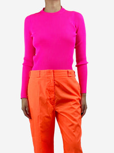 Balenciaga Neon pink ribbed stretch-knit top - size M