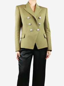 Balmain Khaki green double-breasted jacket - size UK 16