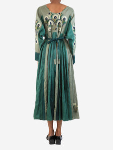 Vita Kin Green linen embroidered maxi dress - size XS