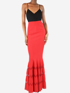 Alaia Red zigzag-hem maxi skirt - size UK 8