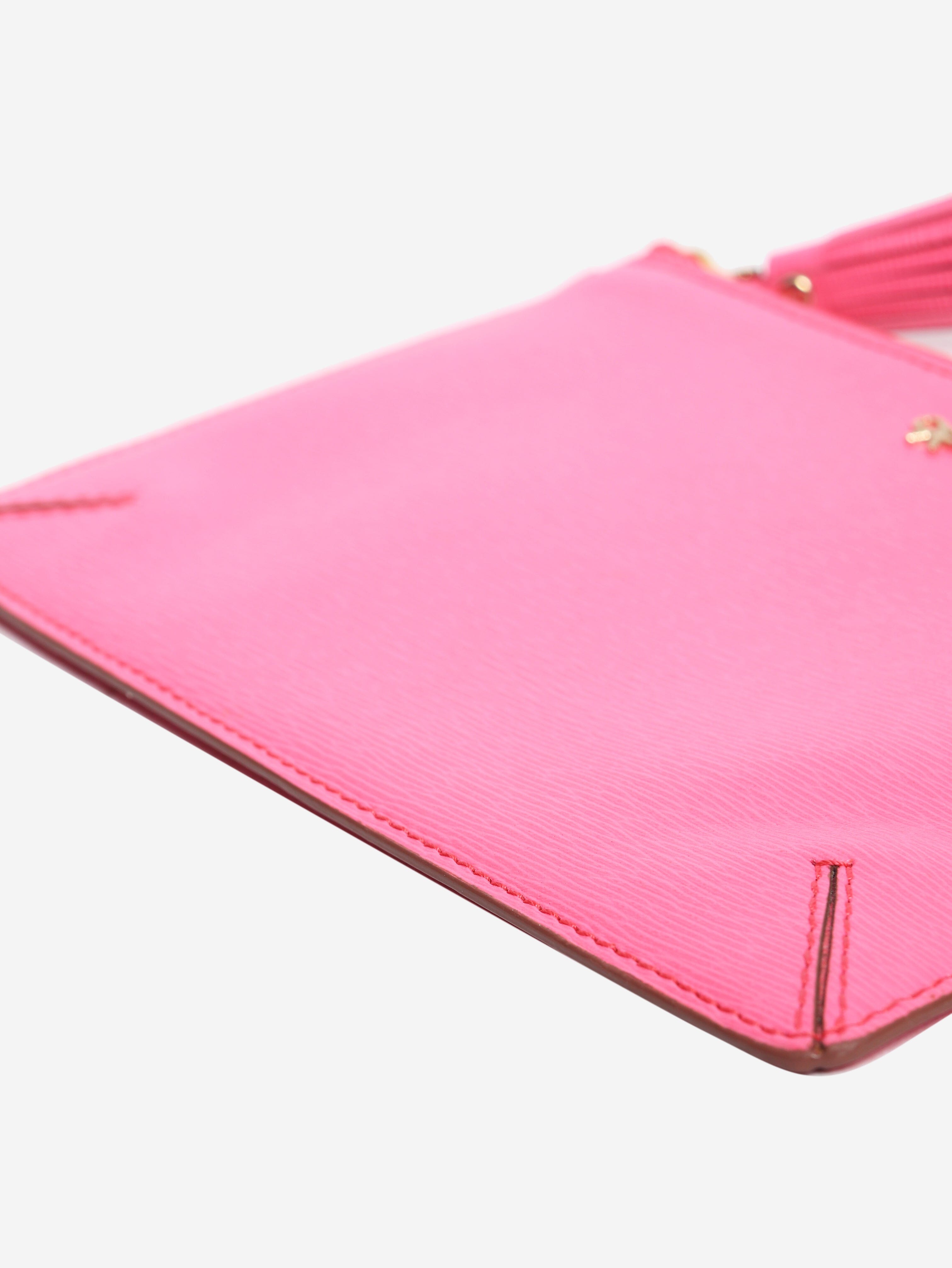 Bright pink leather zipped pouch Clutch bags Anya Hindmarch 