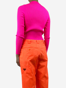 Balenciaga Neon pink ribbed stretch-knit top - size M