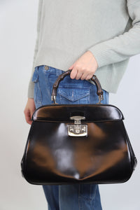 Gucci Black bamboo handle leather top-handle bag