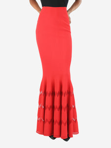 Alaia Red zigzag-hem maxi skirt - size UK 8