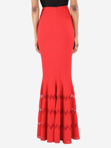 Alaia Red zigzag-hem maxi skirt - size UK 8
