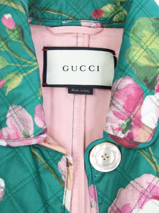 Gucci Green floral quilted coat - size UK 10
