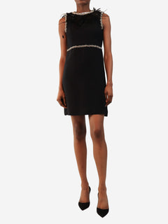 Black crystal-embellished mini dress - size UK 6