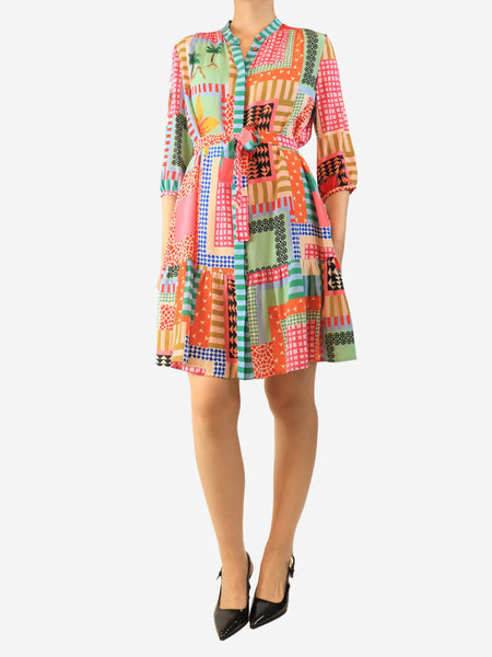 Multicolour silk printed mini dress - size UK 10 product image