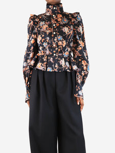 Anna Mason Black floral blouse - size UK 6