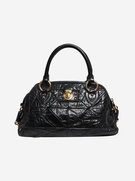 Black crinkled leather 2 way bag product image