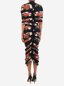 Magda Butrym Black floral ruched midi dress - size UK 8