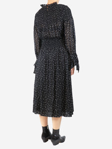 Rebecca Taylor Black shirred star-print midi dress - size UK 10