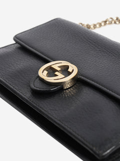 Black Interlocking G chain wallet