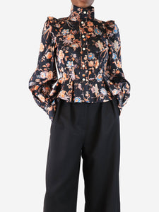 Anna Mason Black floral blouse - size UK 6
