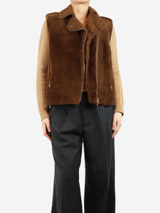 Brunello Cucinelli Brown sheepskin gilet - size UK 10