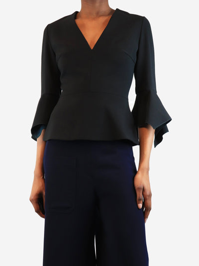 Black v-neck peplum top - size UK 6 Tops Roksanda 