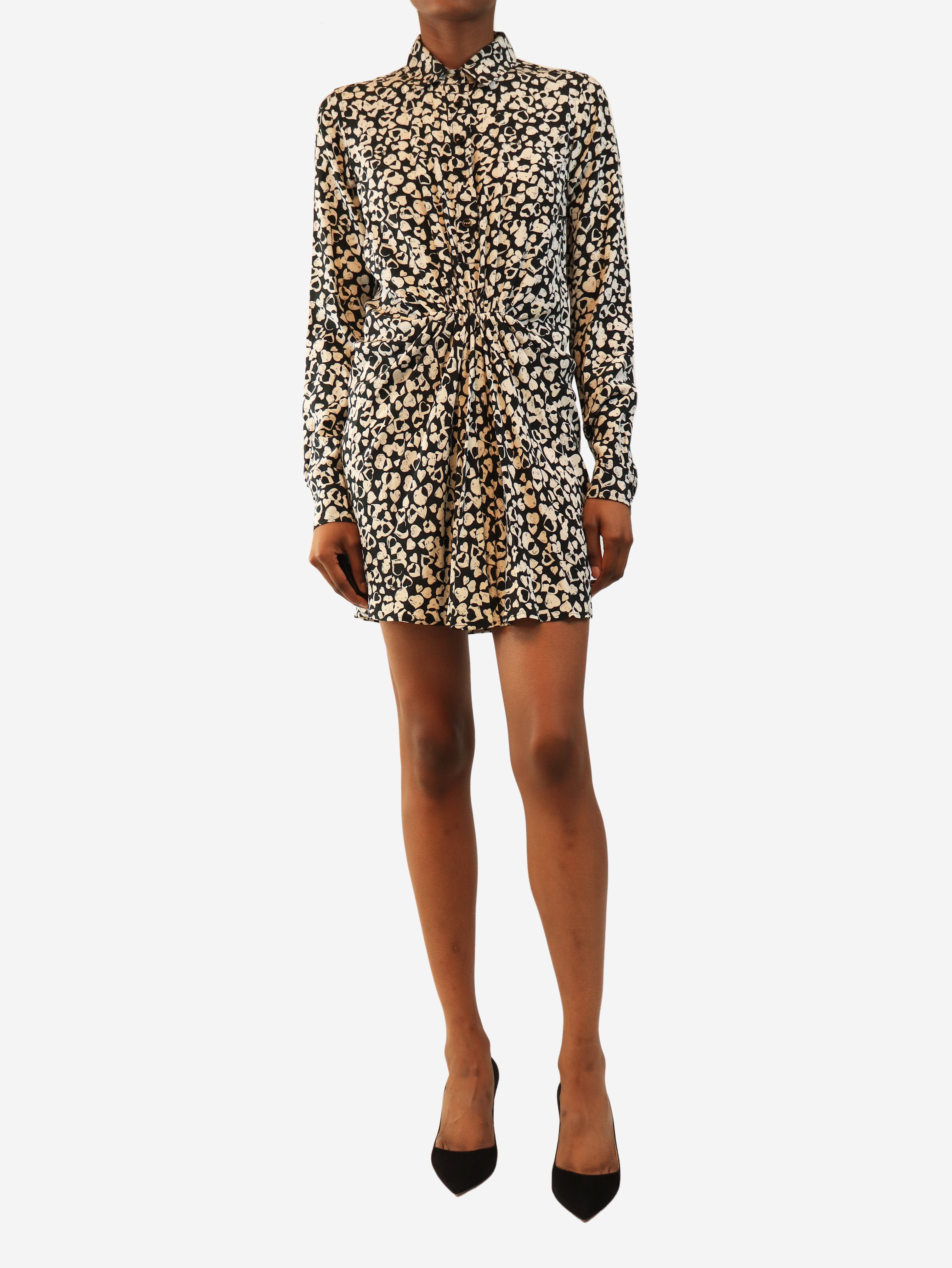 Black and white silk heart printed mini dress - size UK 6