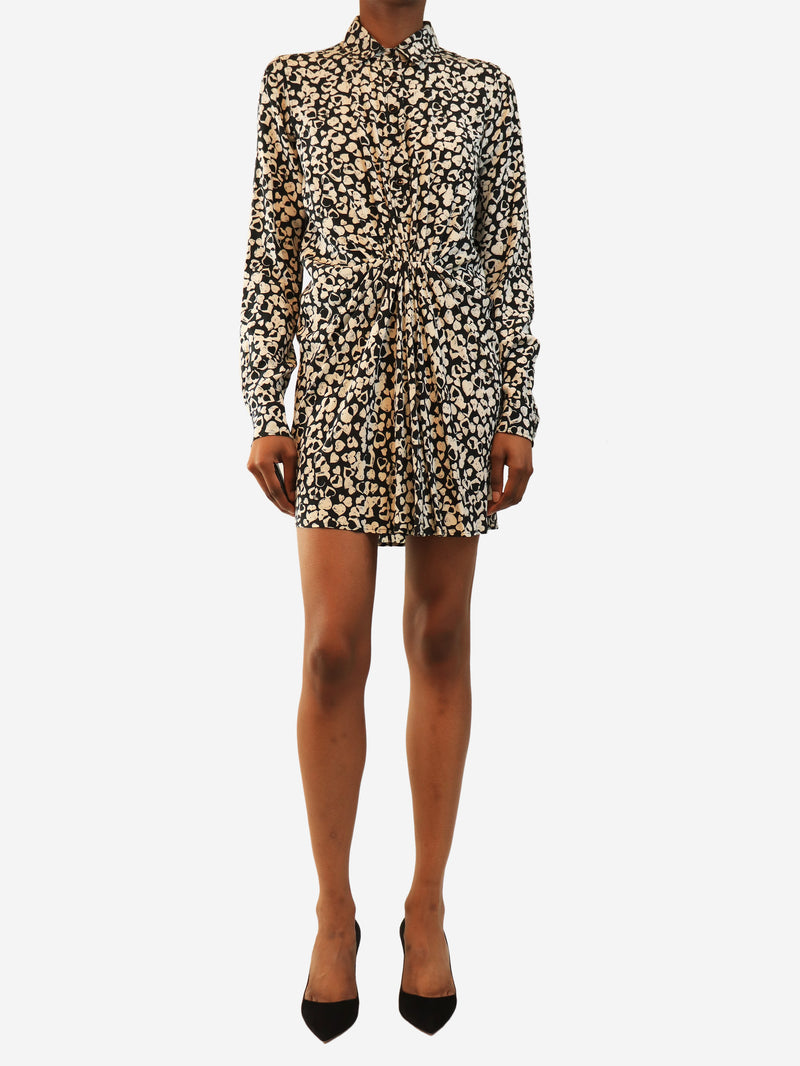 Black and white silk heart printed mini dress - size UK 6