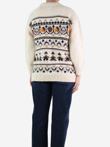Ganni Cream chunky knit fair isle jumper - size UK 10