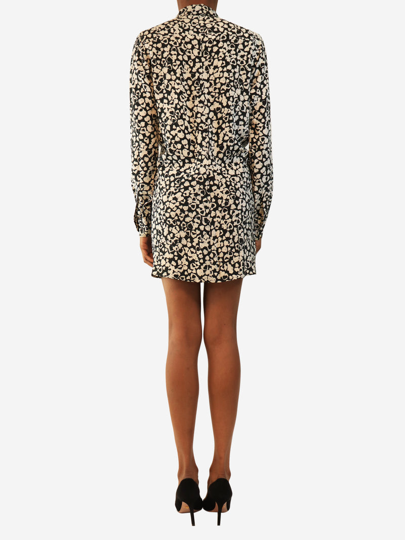 Black and white silk heart printed mini dress - size UK 6