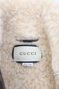 Gucci Brown leather sherpa biker jacket - size UK 8