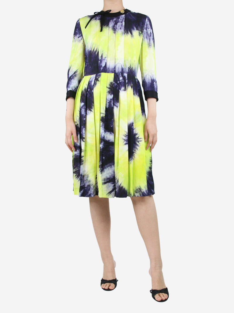 Multi tie-dye print pleated midi dress - size UK 10 Dresses Prada 