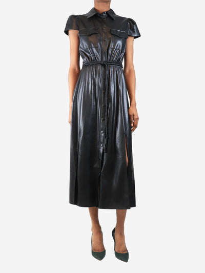 Black faux-leather belted shirt dress - size UK 6 Dresses Alice + Olivia 