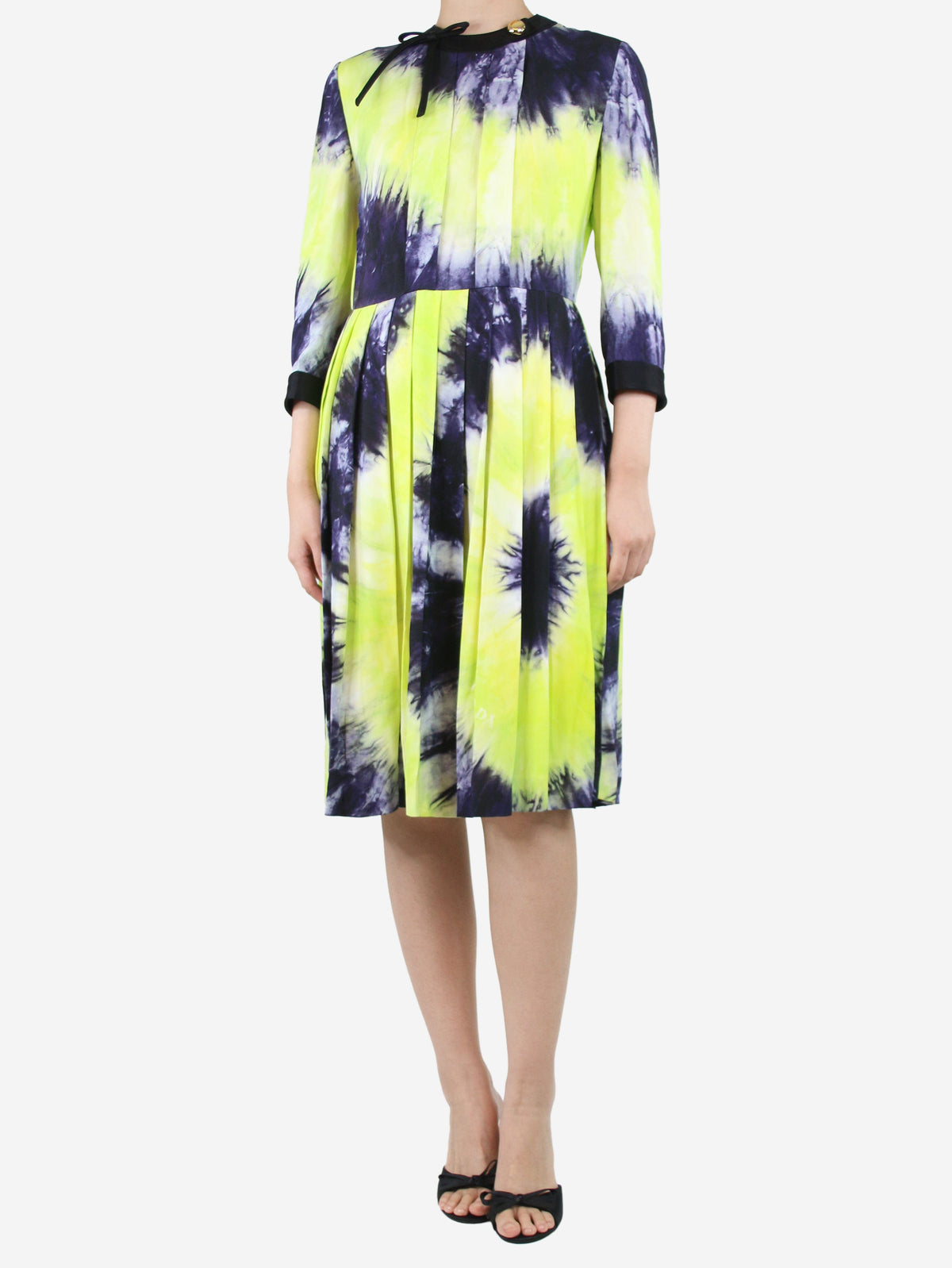 Multi tie-dye print pleated midi dress - size UK 10 Dresses Prada 
