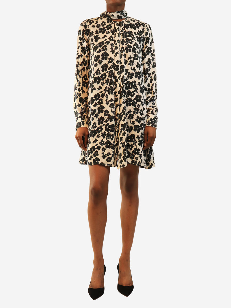 White and black silk floral top - size UK 6