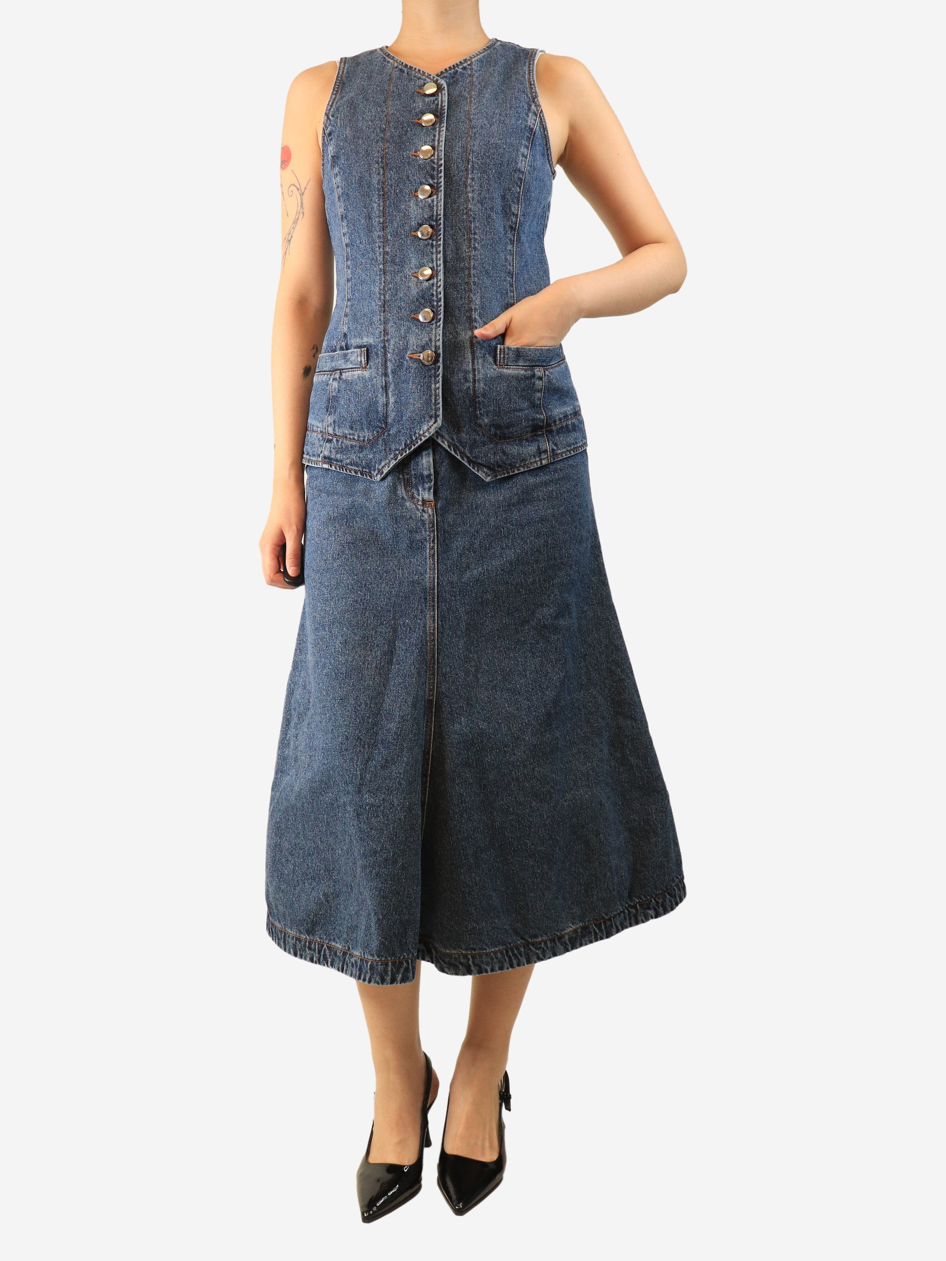 Blue flared denim midi dress - size UK 10 Dresses Chloe 