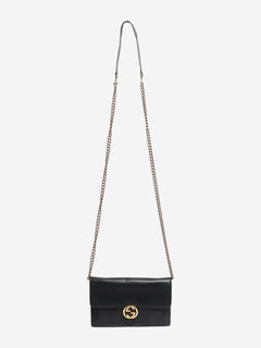 Black Interlocking G chain wallet