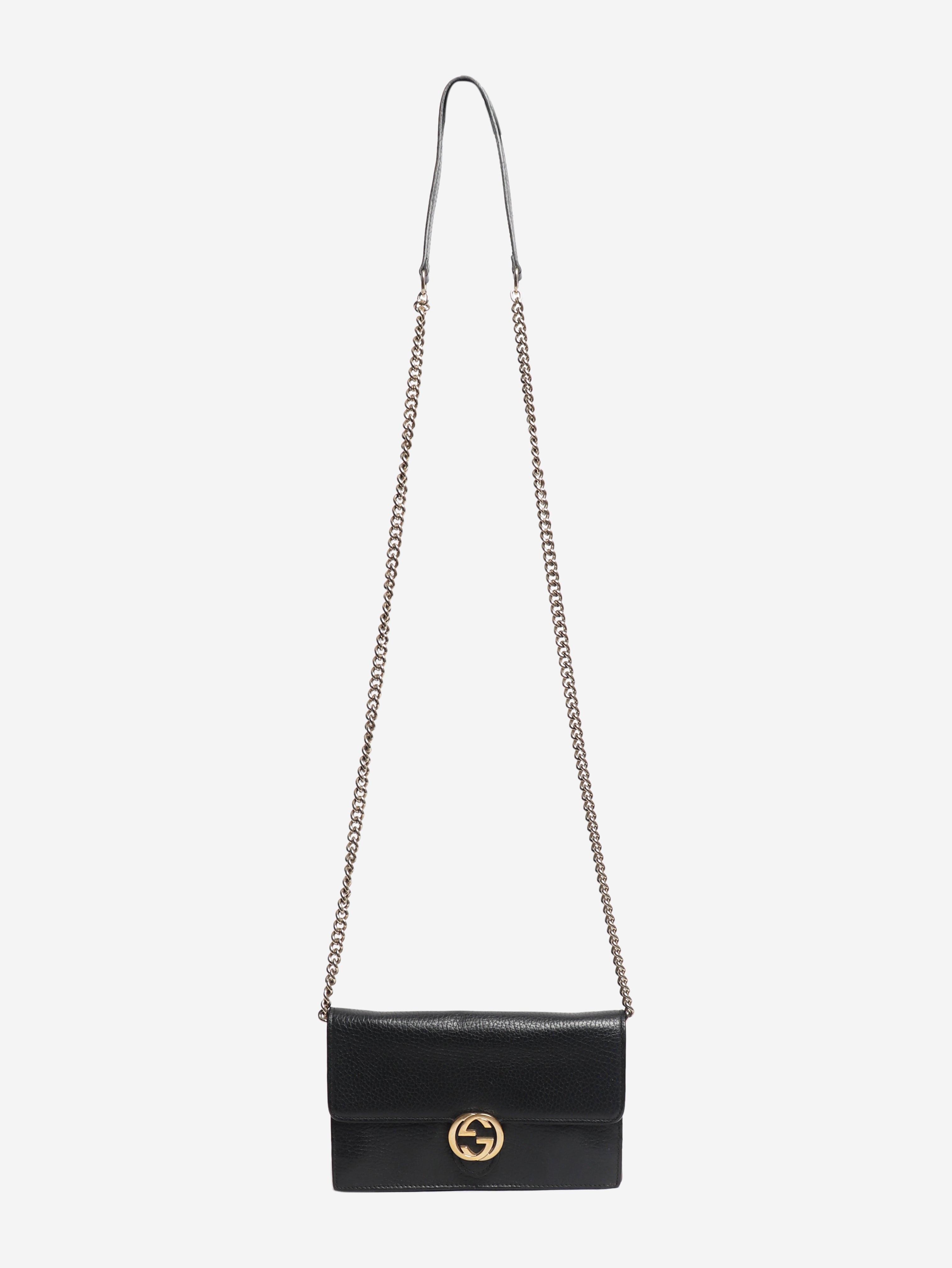 Black Interlocking G chain wallet
