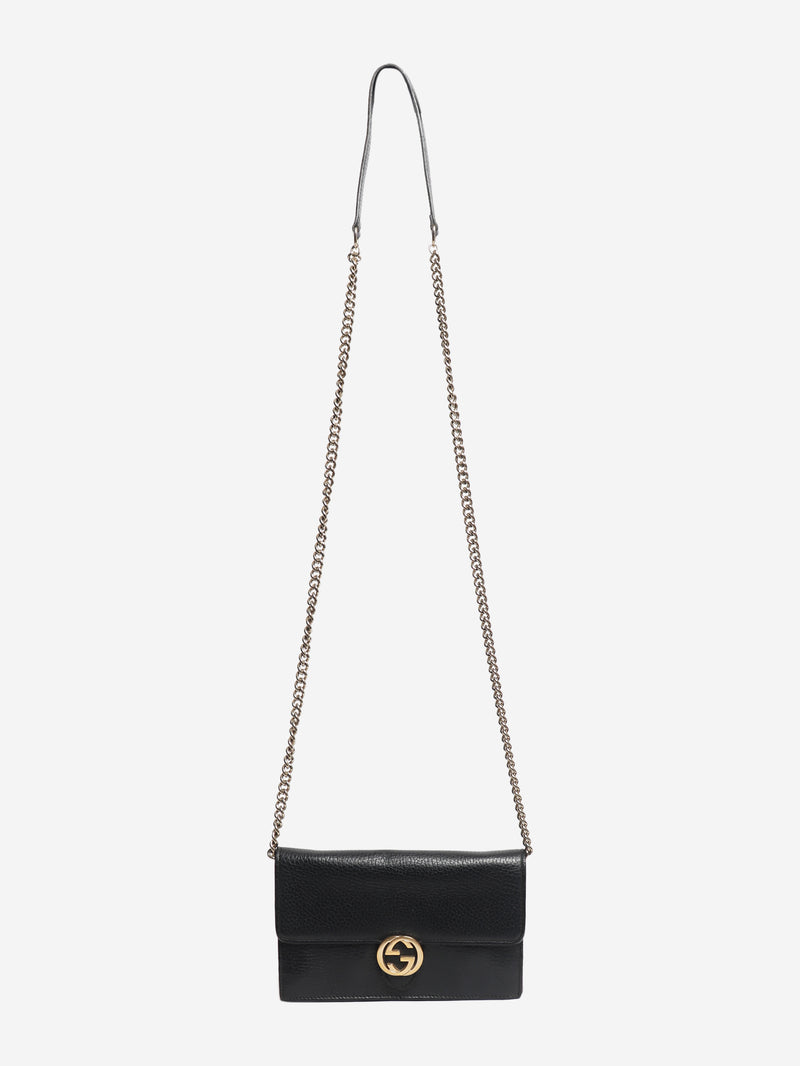 Black Interlocking G chain wallet