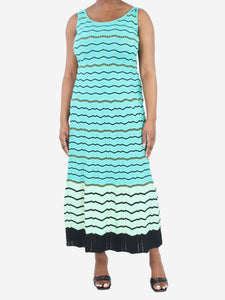 Missoni Turquoise sleeveless zig-zag midi dress - size UK 12