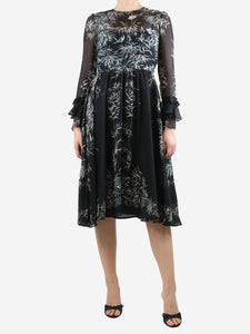 Philosophy Black floral-printed midi dress - size UK 8