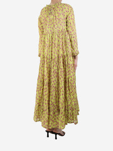 Yvonne S Yellow and pink floral printed dress - size S