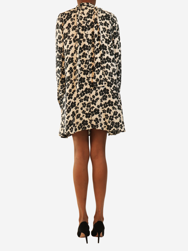 White and black silk floral top - size UK 6