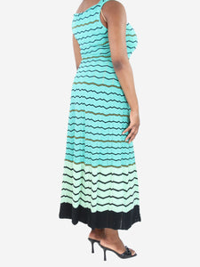 Missoni Turquoise sleeveless zig-zag midi dress - size UK 12