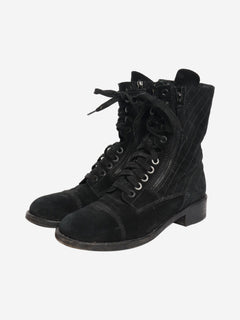 Black suede quilted combat boots - size EU 38.5 (UK 5.5) Boots Chanel 