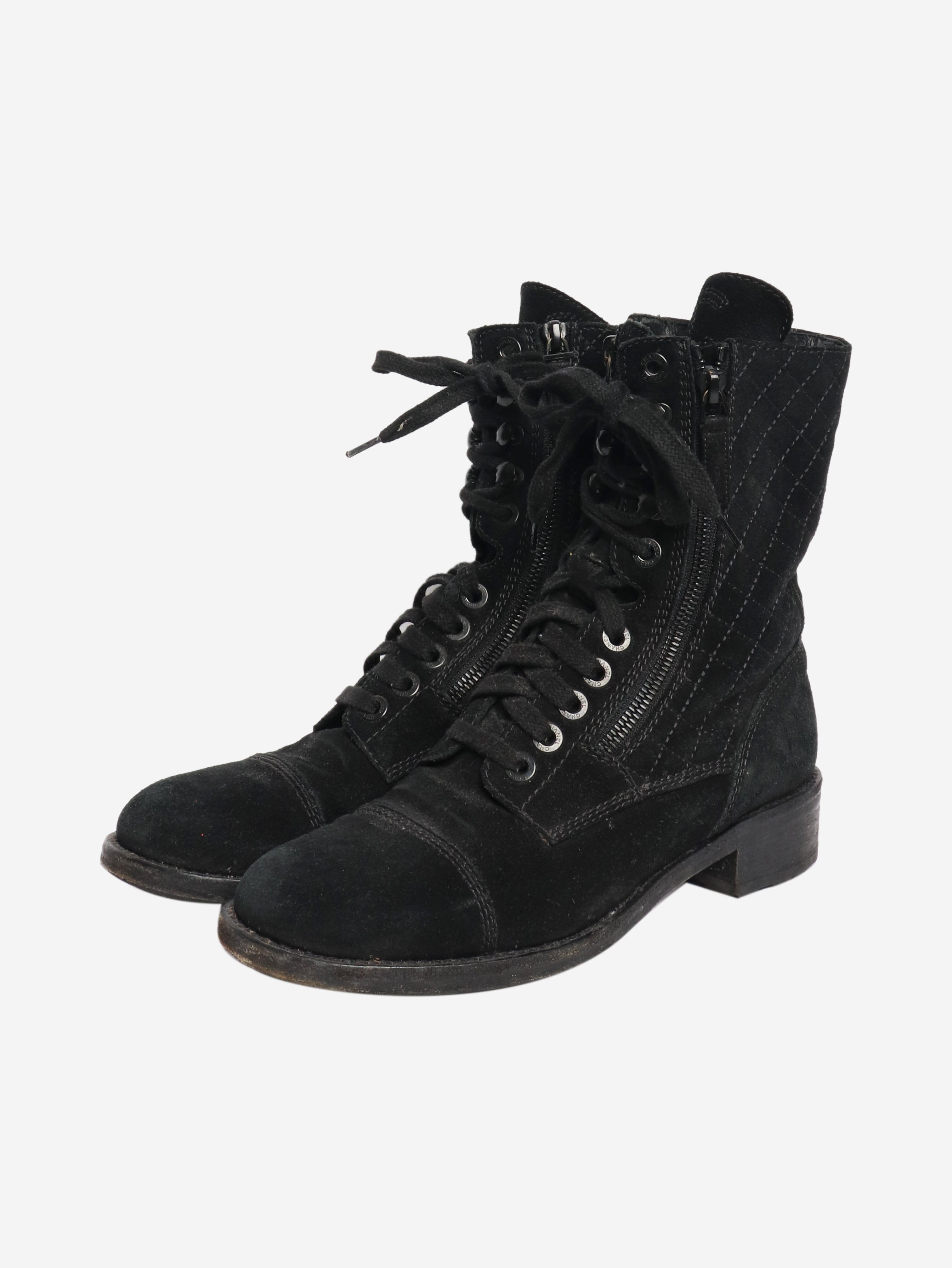 Black suede quilted combat boots - size EU 38.5 (UK 5.5) Boots Chanel 