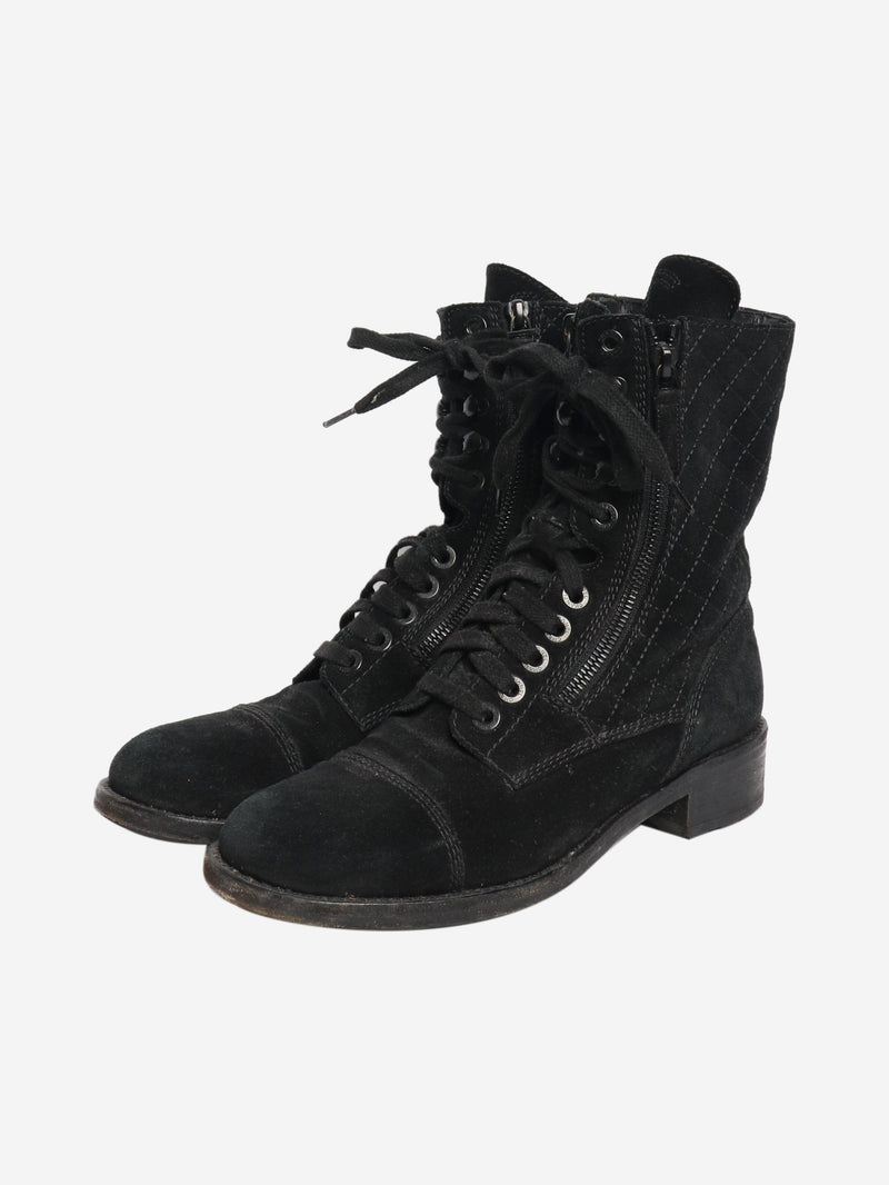 Black suede quilted combat boots - size EU 38.5 (UK 5.5) Boots Chanel 