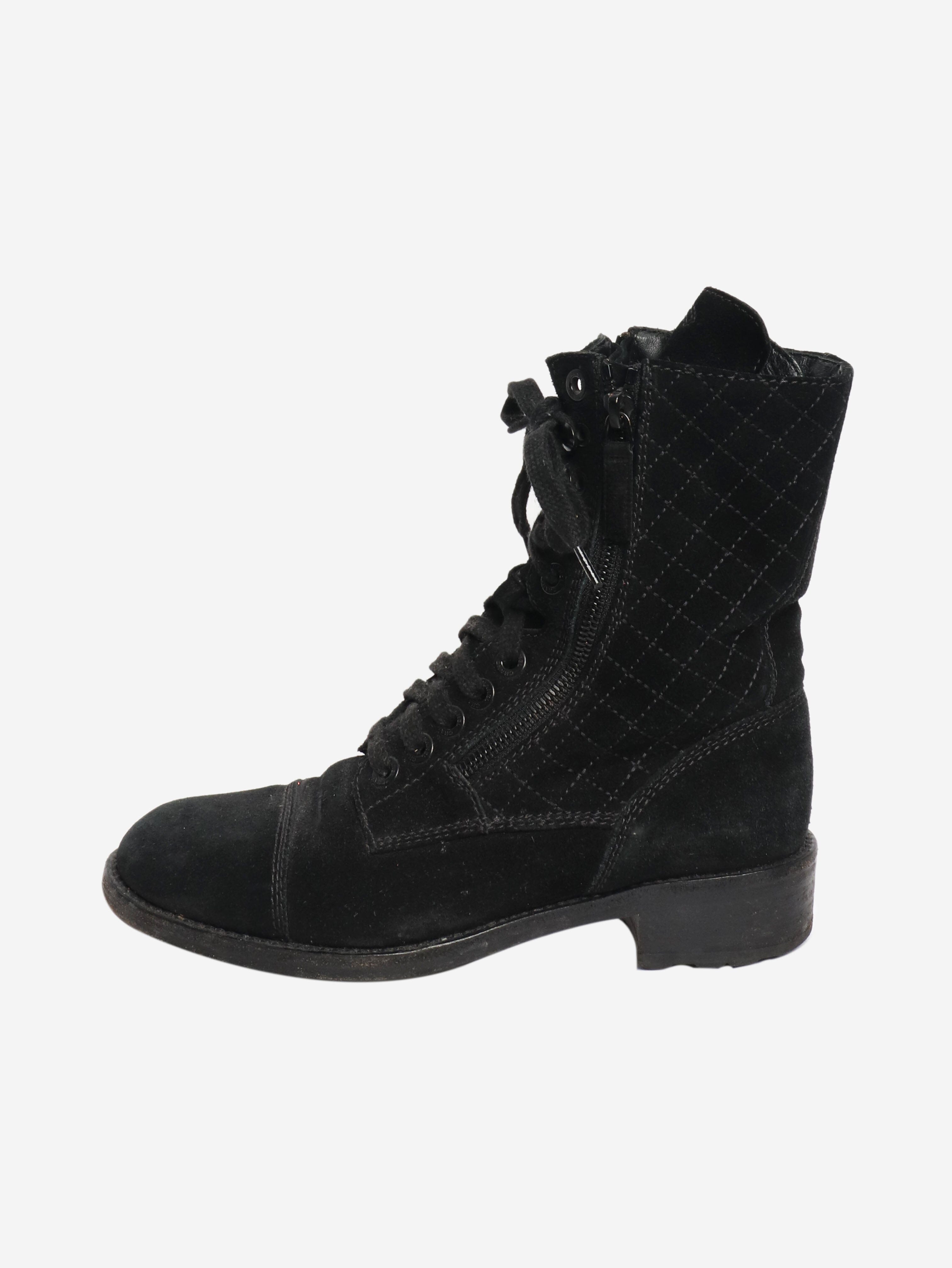 Black suede quilted combat boots - size EU 38.5 (UK 5.5) Boots Chanel 