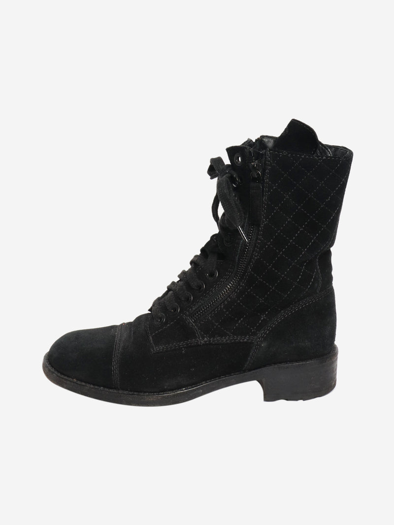 Black suede quilted combat boots - size EU 38.5 (UK 5.5) Boots Chanel 