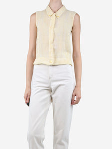 Chanel Pale yellow sleeveless linen shirt - size UK 6