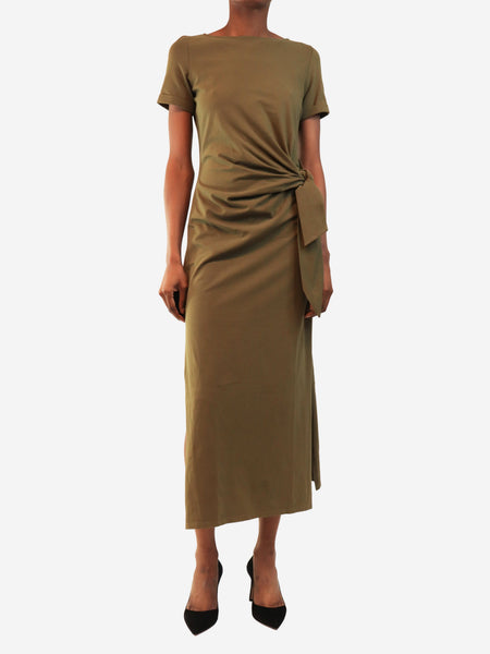 Khaki short-sleeved gathered midi dress - size XS product image